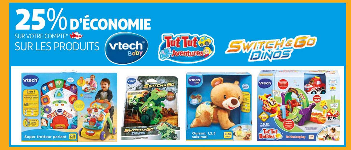 les produits vtech baby, tut tut aventures, switch&go dinos
