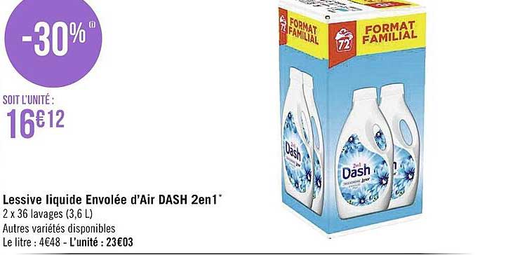 lessive liquide envolée d'air dash 2 en 1