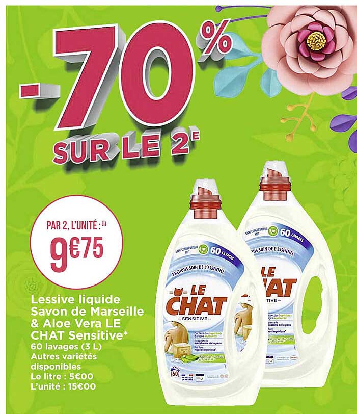 Lessive Liquide Savon De Marseille & Aloé Véra Le Chat Sensitive