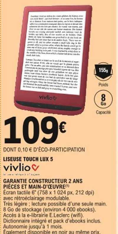 liseuse touch lux 5 vivlio