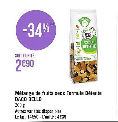 mélange de fruits secs formule détente daco bello