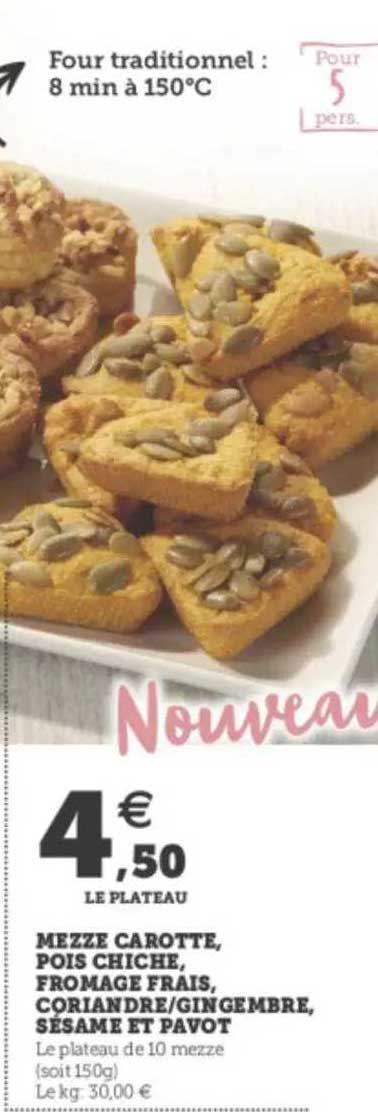 mezze carotte, pois chiche, fromage frais, coriandre-gingembre, sésame et pavot