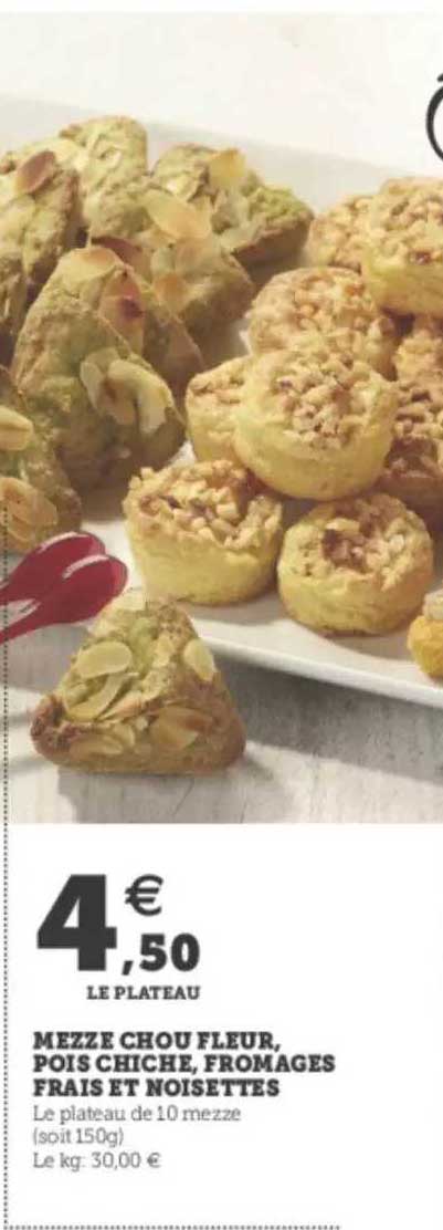 mezze chou fleur, pois chiche, fromages frais et noisettes