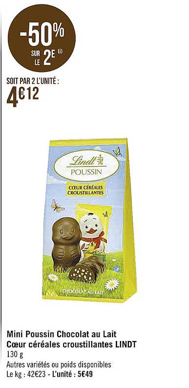 mini poussin chocolat au lait cœur céréales croustillantes lindt