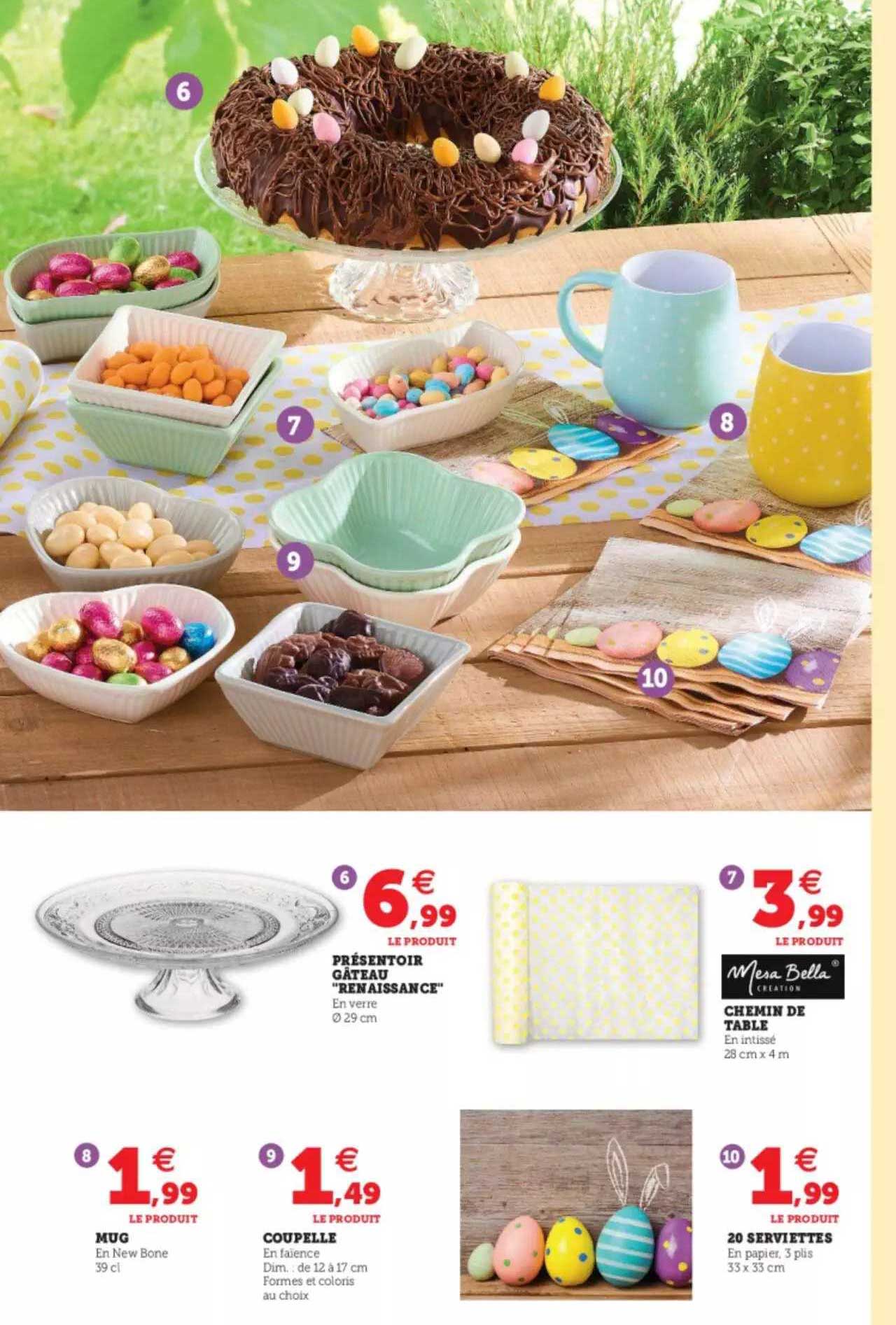 mug, présentoir gâteau "renaissance", coupelle, chemin de table, 20 serviettes