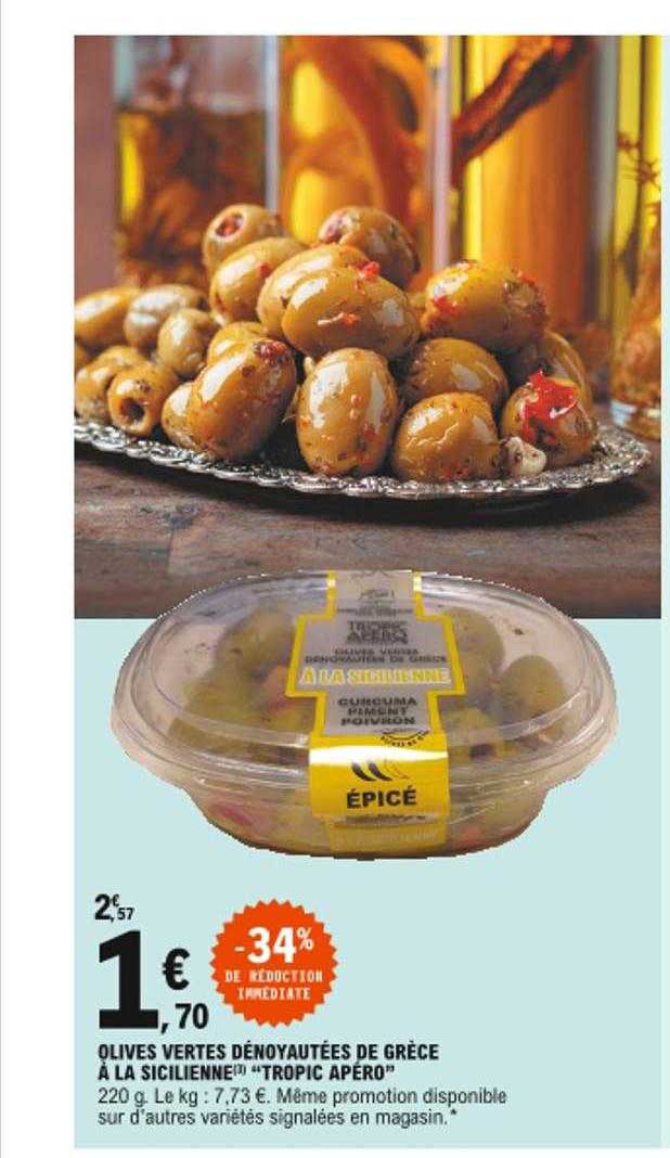 olives vertes dénoyautées de grèce à la sicilienne "tropic apéro"