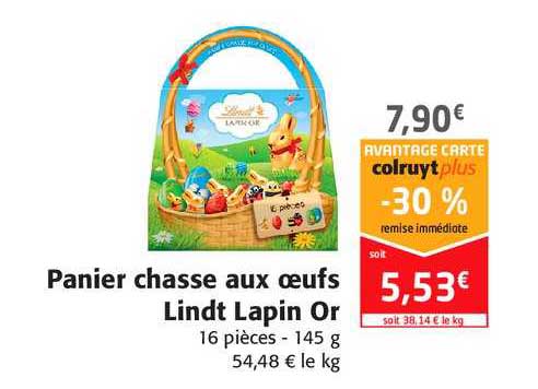 panier chasse aux oeufs lindt lapin or