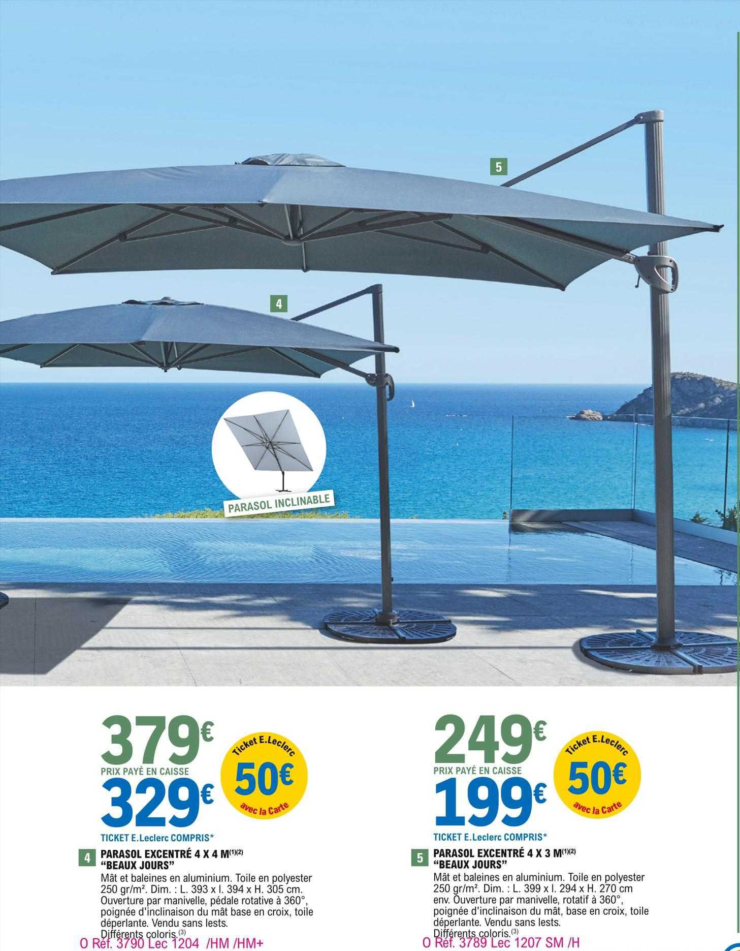 Parasol Excentré 4 X 4 M "beaux Jours", Parasol Excentré 4 X 3 M "beaux Jours"