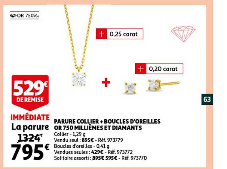 parure collier + boucles d'oreilles or 750 millièmes et diamants