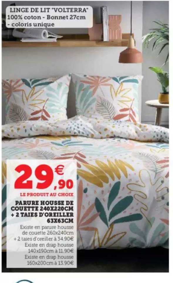 Parure Housse De Couette 240 X 220 Cm + 2 Taies D'oreiller 63 X 63 Cm