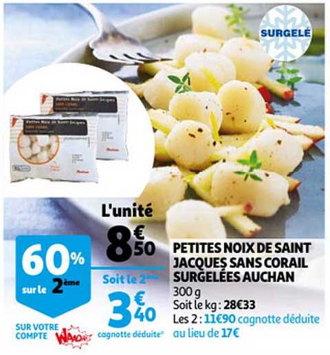 Petites Noix De Saint Jacques Sans Corail Surgelées Auchan