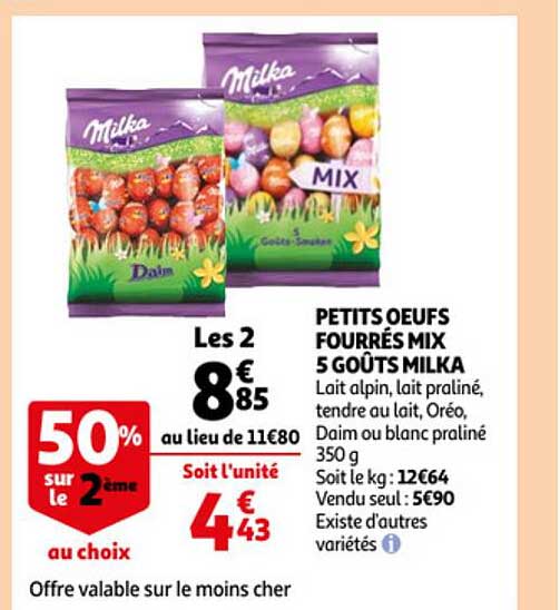 petits oeufs fourrés mix 5 goûts milka