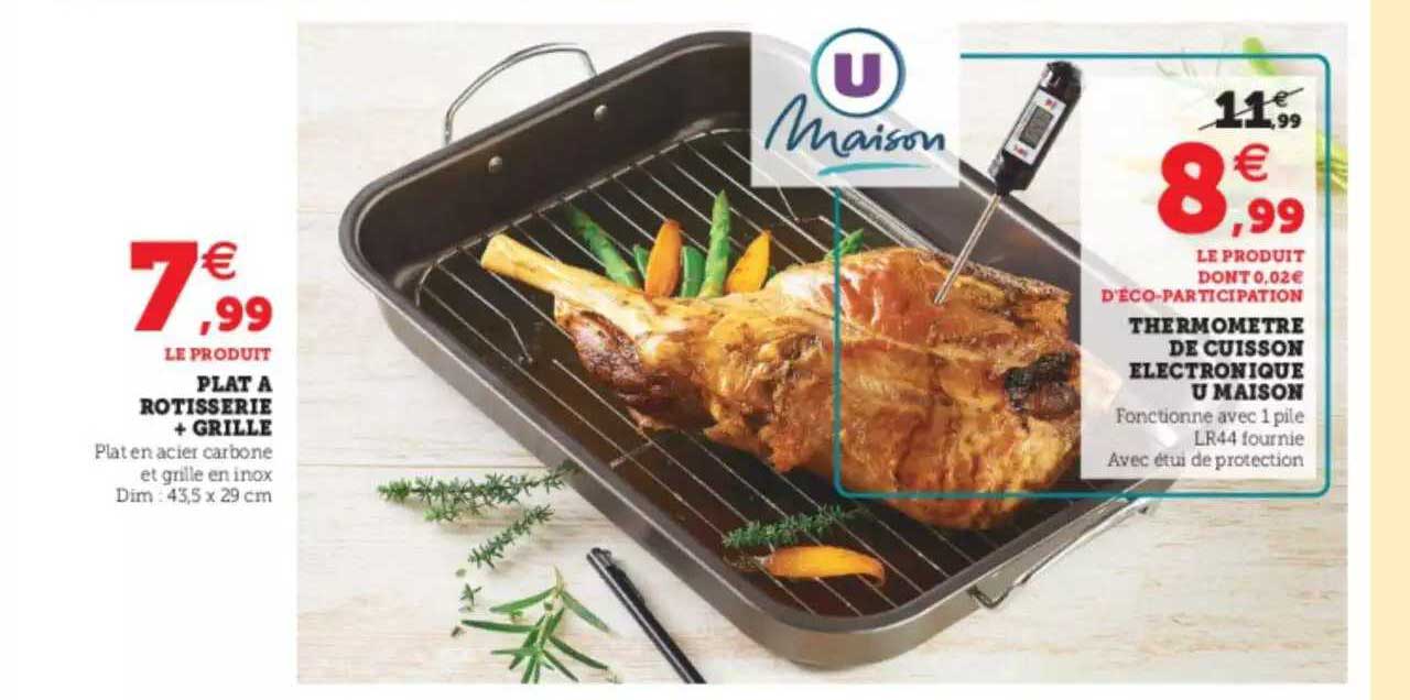 plat à rôtisserie + grille, thermomètre de cuisson électronique u maison