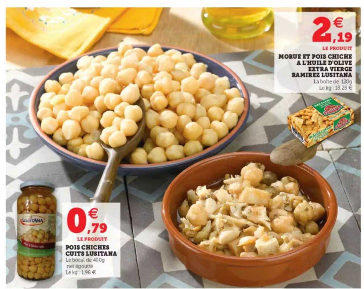 pois chiches cuits lusitana, morue et pois chiche à l'huile d'olive extra vierge ramirez lusitana