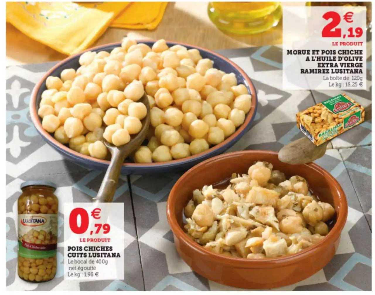 pois chiches cuits lusitana, morue et pois chiches à l'huile d'olive extra vierge ramirez lusitana