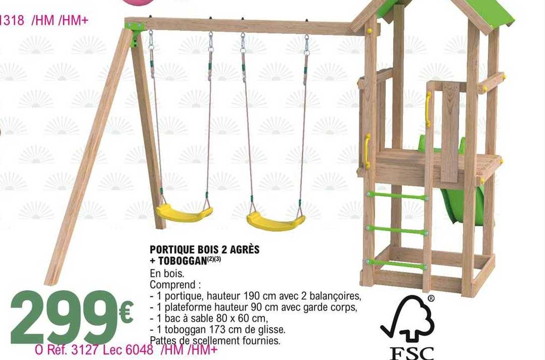 portique bois 2 agrès + toboggan