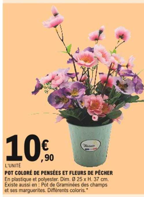 pot coloré de pensées et fleurs de pêcher