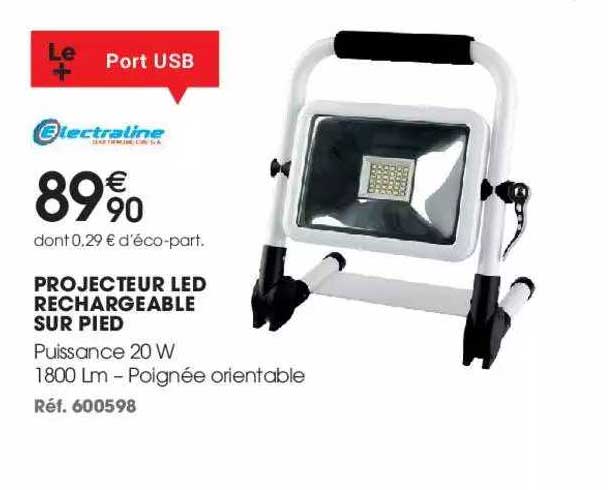projecteur led rechargeable sur pied electraline