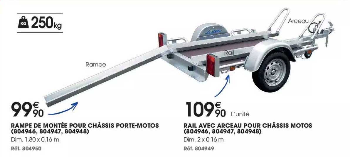 rampe de montée pour châssis porte-motos, rail avec arceau pour châssis motos