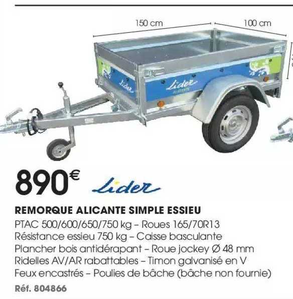 remorque alicante simple essieu lider
