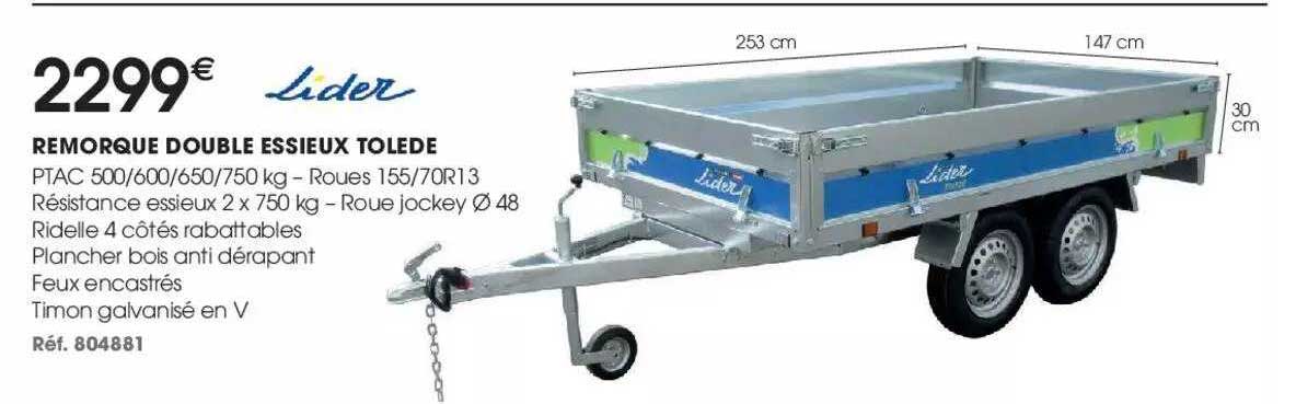 remorque double essieux tolede lider