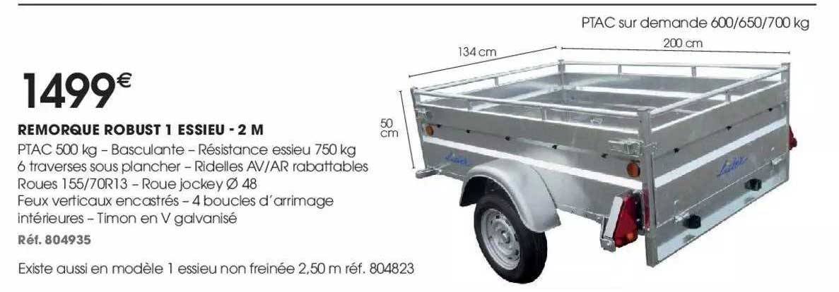 remorque robust 1 essieu - 2 m