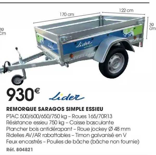 remorque saragos simple essieu lider