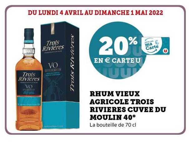 rhum vieux agricole trois rivières cuvée du moulin 40°