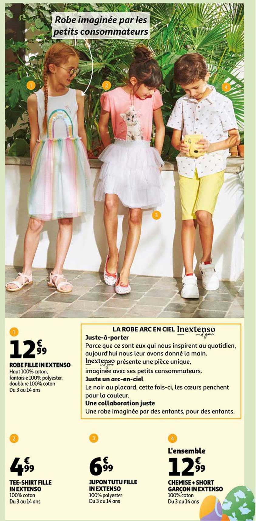 robe fille in extenso, tee-shirt fille in extenso, jupon tutufille in extenso, chemise-short garçon in extenso, la robe arc en ciel