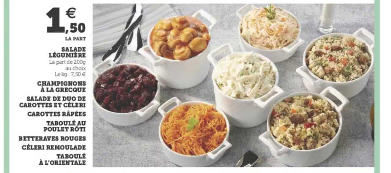 Salade Légumière, Champignons à La Grecque, Salade De Duo De Carottes Et Céleri, Carottes Râpées, Taboulé Au Poulet Rôti, Betteraves Rouges, Céleri Rémoulade, Taboulé à L'orientale