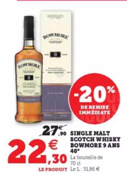 single malt scotch whisky bowmore 9 ans 40°