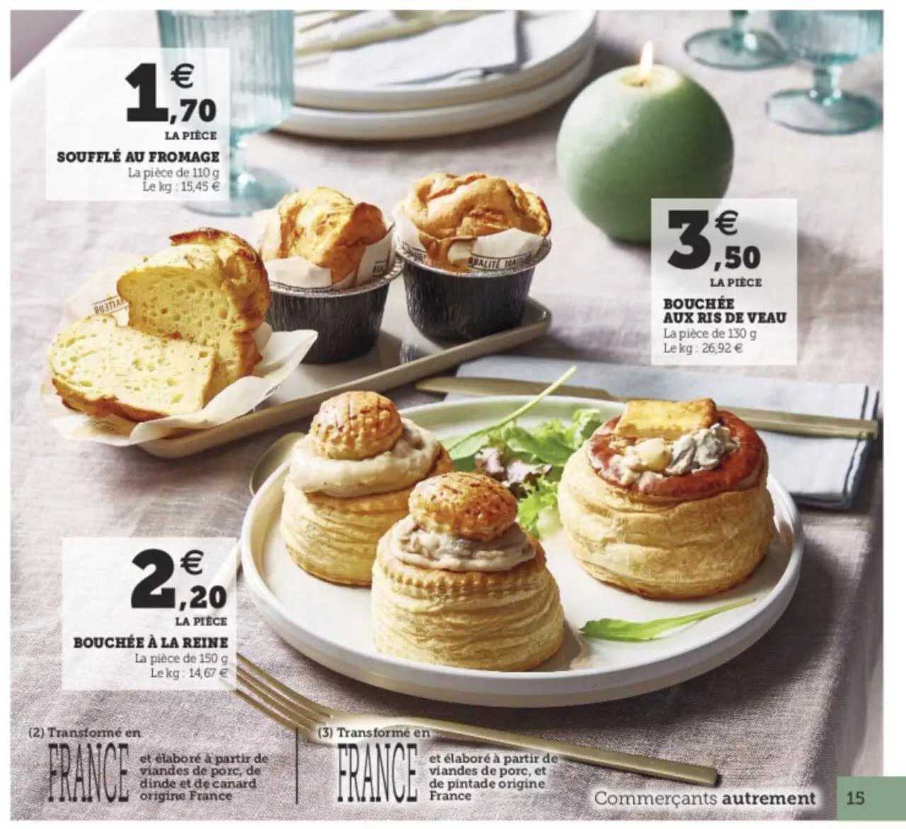 soufflé au fromage, bouchée à la reine, bouchée aux ris de veau