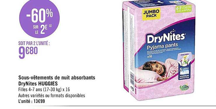 sous-vêtements de nuit absorbants dryNites huggies