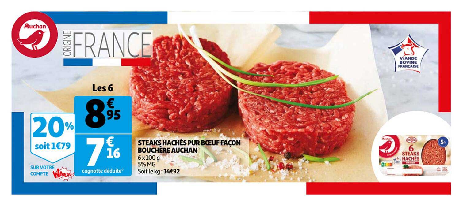 steaks hachés pur bœuf façon bouchère auchan