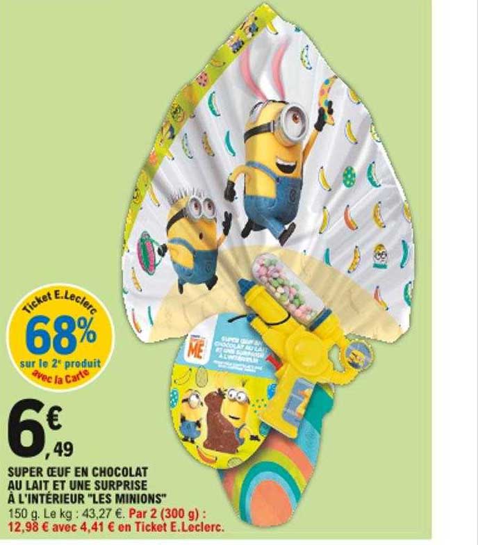 super oeuf en chocolat au lait et une surprise à l'intérieur "les minions"