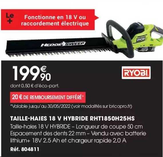 taille-haies 18 v hybride rht1850h25hs ryobi