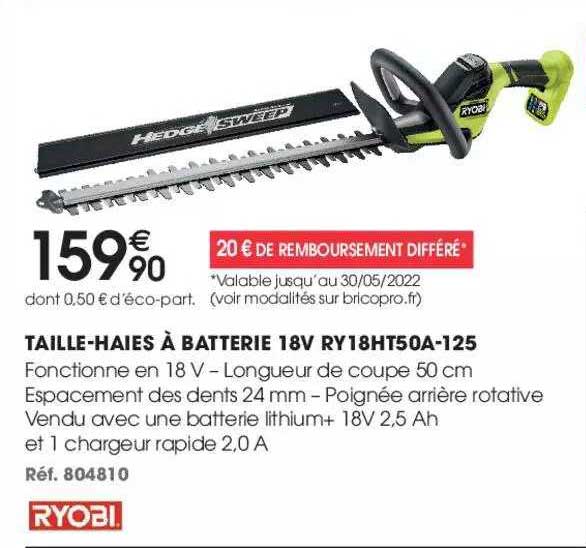 taille-haies à batterie 18v ry18ht50a-125 ryobi