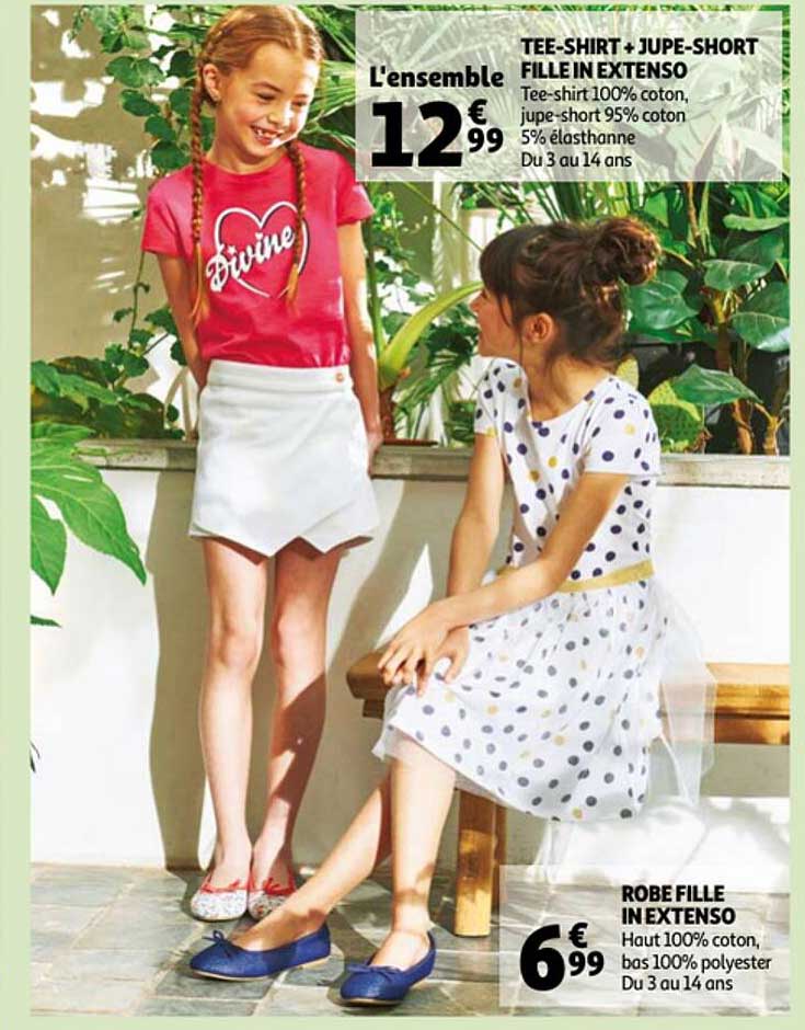 tee-shirt + jupe-short fille in extenso, robe fille in extenso