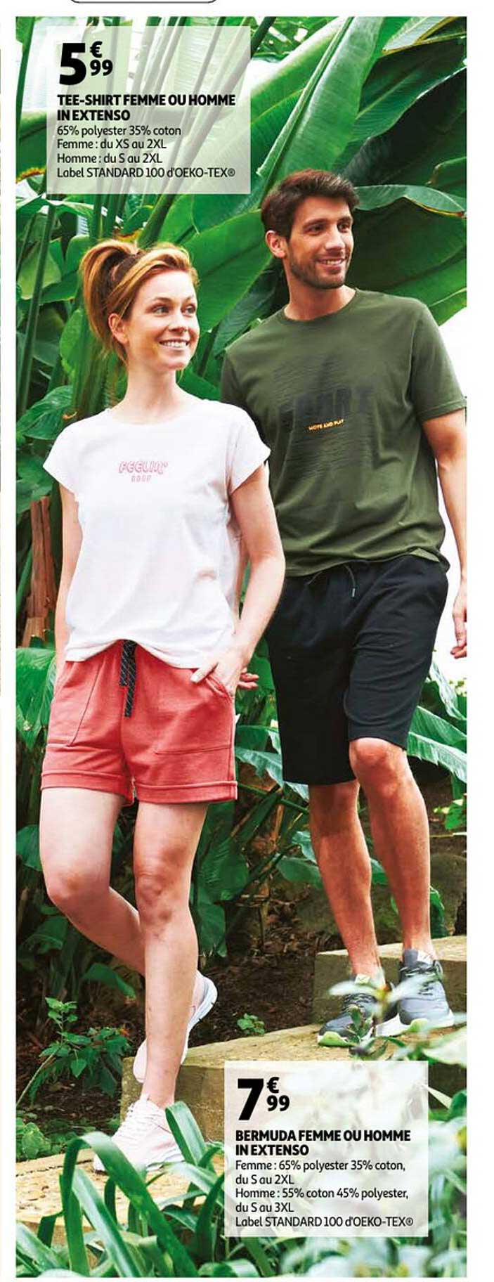 tee-shirt femme ou homme in extenso, bermuda femme ou homme in extenso