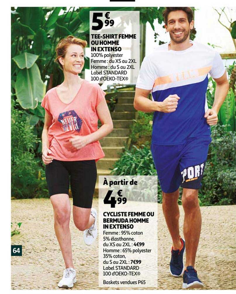 tee-shirt femme ou homme in extenso, cycliste femme ou bermuda homme in extenso