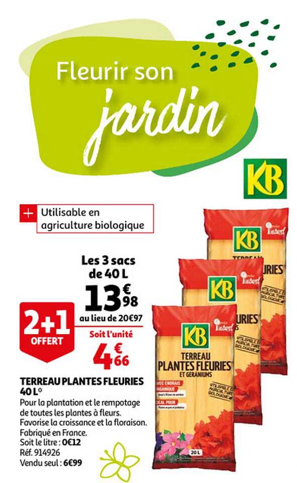 terreau plantes fleuries 40 l kb