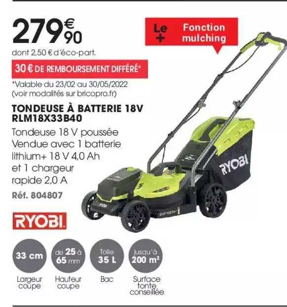 Tondeuse à Batterie 18 V Ryobi