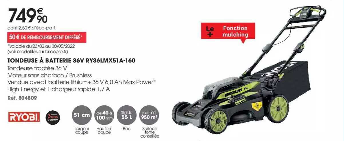 tondeuse à batterie 36v ryobi