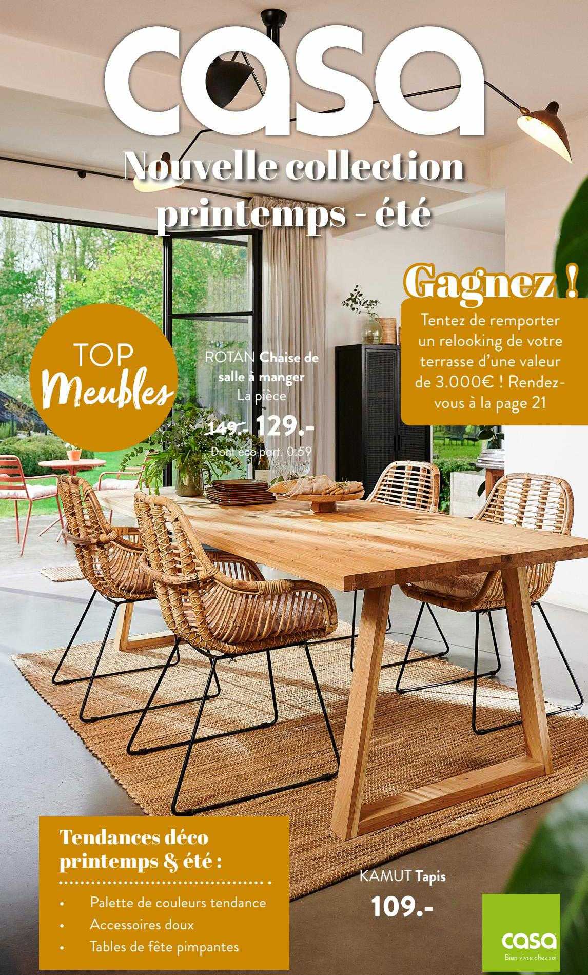 chaise de salle à manger rotan, tapis kamut