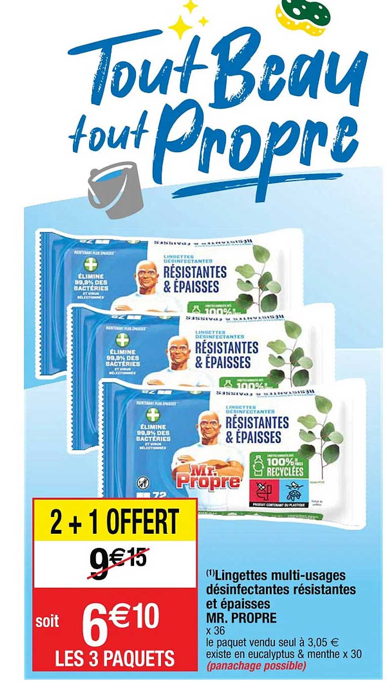 lingettes multi-usages désinfectantes résistantes et épaisses mr propre
