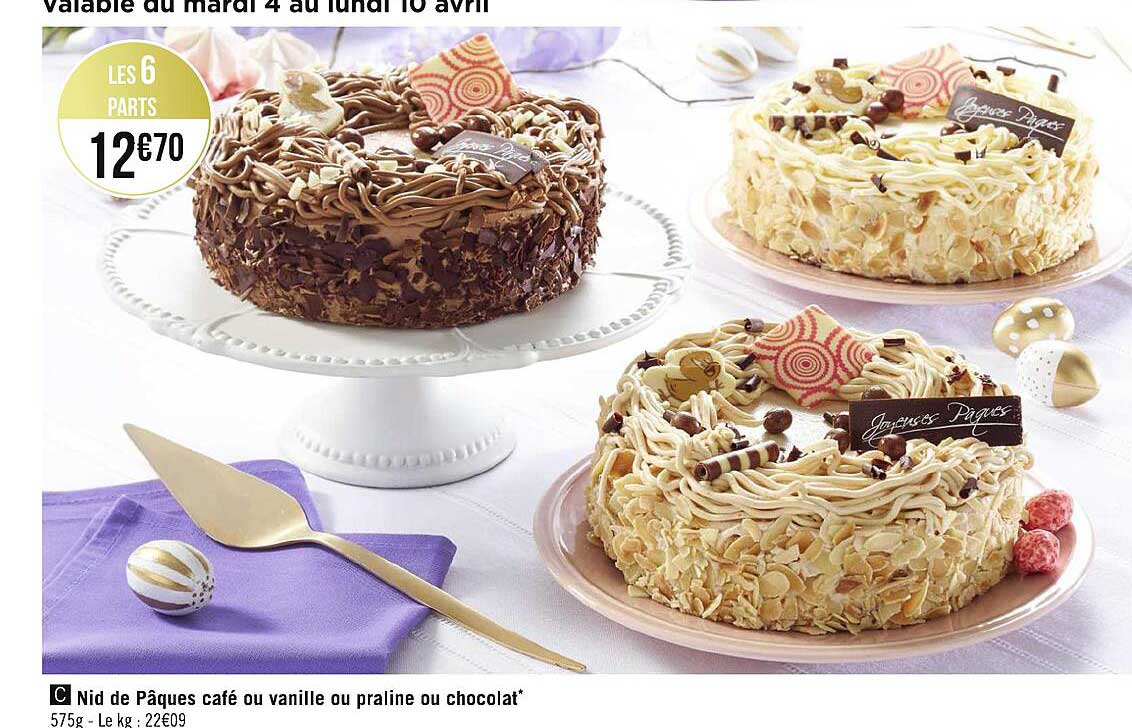 nid de pâques café ou vanille ou praliné ou chocolat