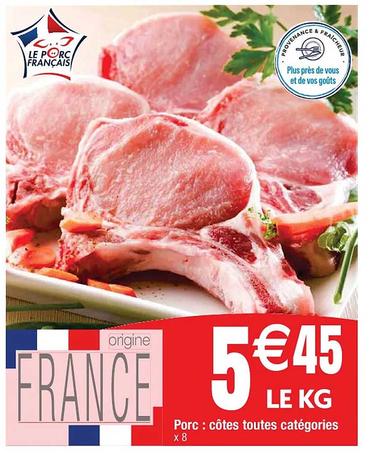 porc : côtes toutes catégories