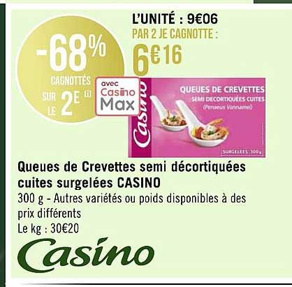 queues de crevettes semi décortiquées cuites décortiquées cuites surgelées casino