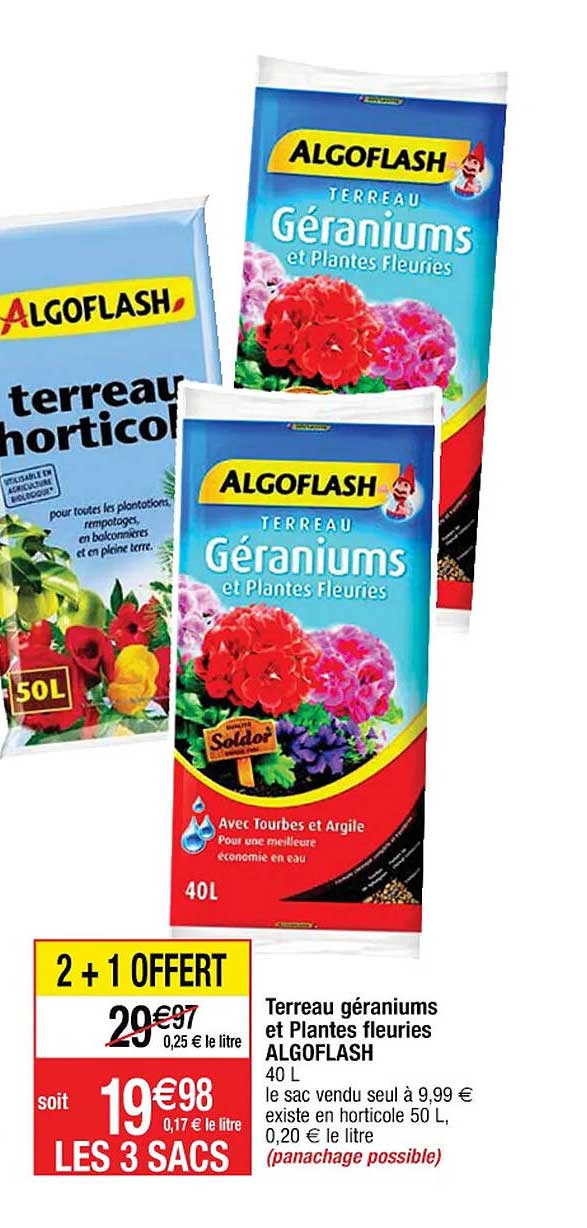 terreau géraniums et plantes fleuries algoflash
