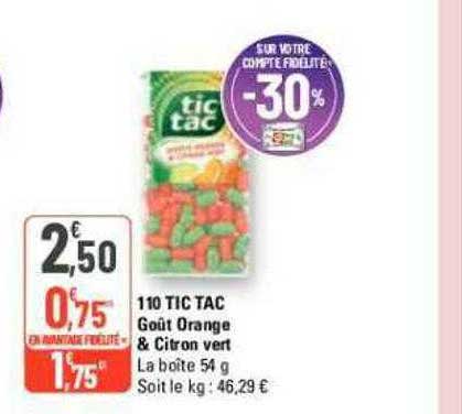 110 tic tac goût orange & citron vert